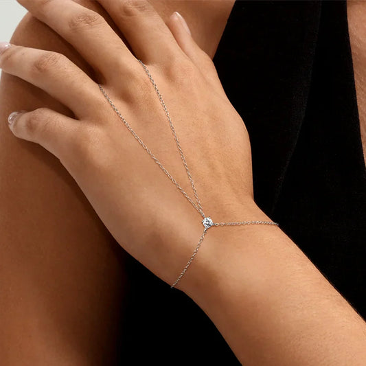 Bracelet de bague en moissanite 4mm pour femme, en argent sterling S925, couleur D, diamant de laboratoire, chaîne de doigt solitaire, bijoux raffinés, cadeaux