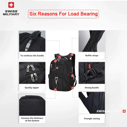 Laptop Backpack Waterproof USB Charge Port Swiss-style Multifunctional Rucksack Schoolbag Mochila Hiking Travel bag