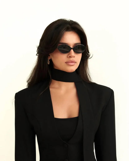 Single Breasted Coat Women's V Neck Scarf With Long Sleeve Waist-Cinching Blazer Jacket Lady Casual Slim Commute Coat