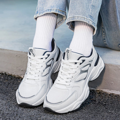 Women Walking Shoes Lightweight Mesh Breathable Sport Shoes Comfort Soft Female Leather Height Increase Casual Sneakers