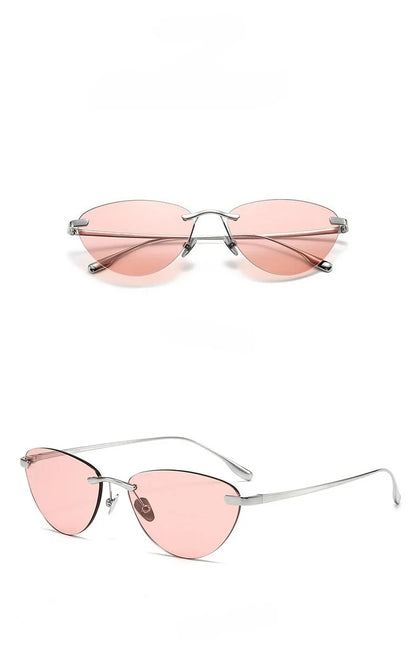 Frameless Cat Eye Sunglasses Fashion New Irregular Sun Glasses Titanium Men Driving Glasses Women Outdoor UV Resistant Eyewear