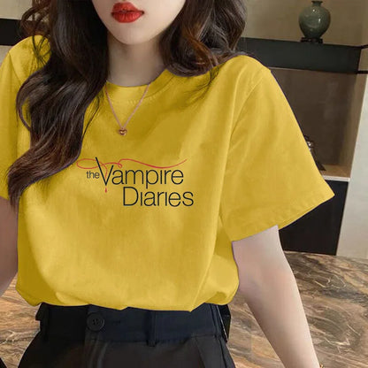 Vampire Diaries Cotton Women Girls Casual Harajuku T-shirt O-neck Short Sleeve Streetwear Ladies Graphic Summer Female T-shirt