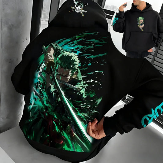 One Piece Men's Hoodie Sweatshirt Roronoa Zoro Anime Spring Autumn and Winter Boys Casual Long-sleeved Parent-child Outfit