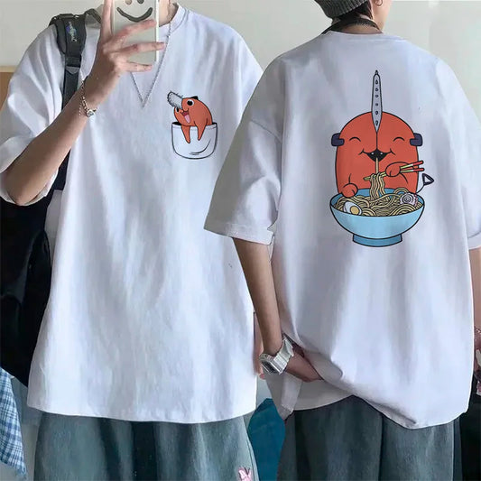 90s Japanese Anime Chainsaw Man T Shirt Cartoon Pochita T-shirt Makima Harajuku Graphic Tees Unisex Clothing Tops Tshirt Manga