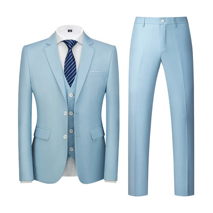 16 Colors ( Jacket + Vest + Pants ) Men's High Quality Formal Business Slim Fit Mens Suit Best Groom Wedding Tuxedos 3 piece Set