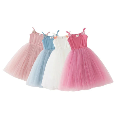 2026 Summer Baby Girls Kids Cute Tutu Sling Dress Sleeveless Tulle Birthday Party Vestido Ballet Princess Dress Children Clothes