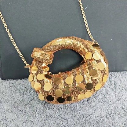 Half Moon Evening Clutch Party Bags For Women Luxury Designer Denim Tassel Rhinestone Handbag Shiny Sequins Chain Shoulder Purse