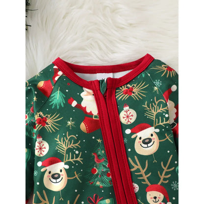 1-18 Months Newborn Baby Boy&Girl Christmas Jumpsuit Cute Santa Claus Print Long Sleeved Zipper Romper+Hat Toddler Baby Costumes