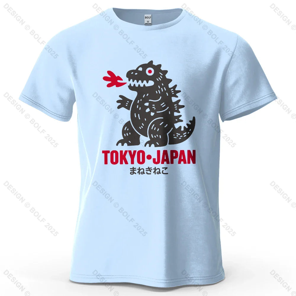 Tokyo Dinosaur Printed Men's T-Shirt 100% Cotton Oversized Japanese Harajuku Graphic Tees for Women Tops Tees Casual Streetwear