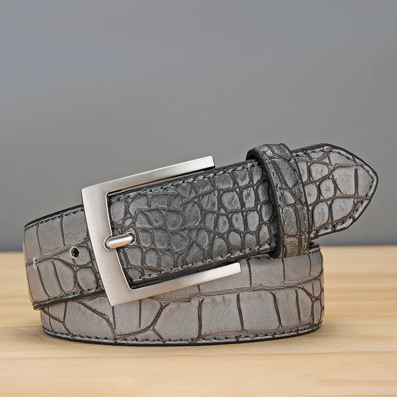 Men's Alligator Pattern Belt - Alloy Buckle, , Square Button, Fashionable Adjustable Dress Belt