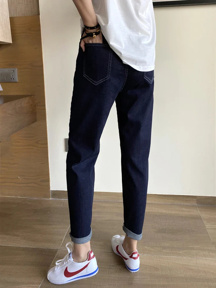 Slimming Straight Leg Jeans High Waist Cotton Stretch Denim Spring Autumn Women's plus Size Carrot Pants Casual Classic Sle