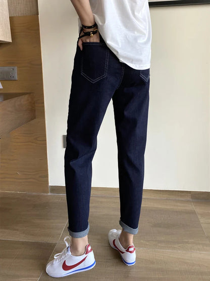 Slimming Straight Leg Jeans High Waist Cotton Stretch Denim Spring Autumn Women's plus Size Carrot Pants Casual Classic Sle