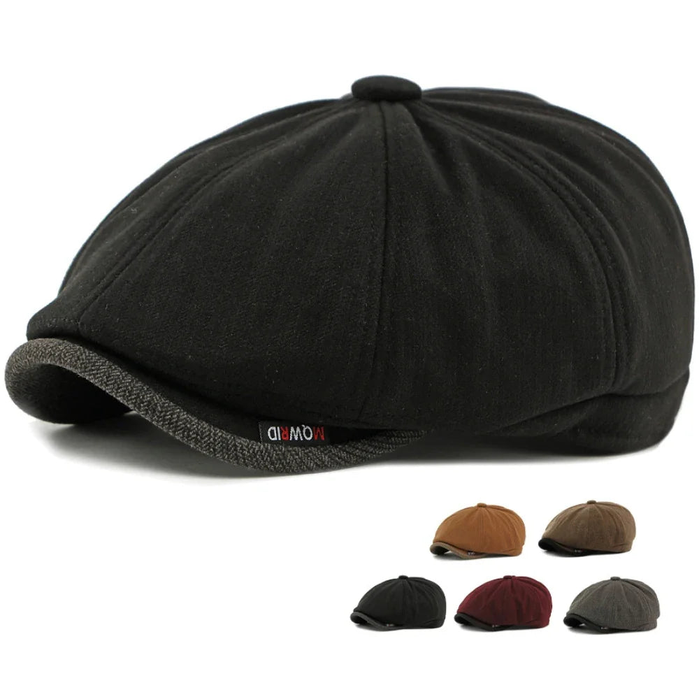 Beret Cap Men Women Autumn Winter Hat Thick Warm Artist Painter Wool Beret Hat Male Female Flat Octagonal Cap Mens Berets