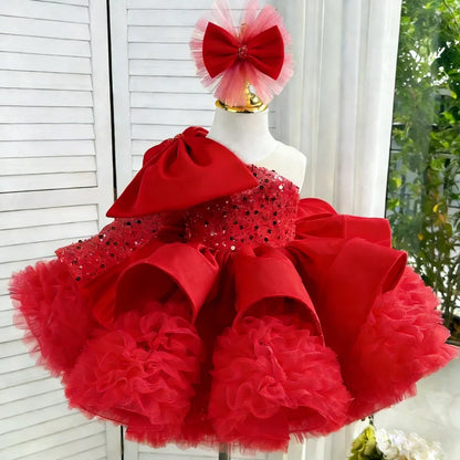 Customized Flower Girl Dresses Dusty Pink Sequin Satin Tulle With Bow For Wedding Birthday Party Prom Evening Banquet Ball Gown