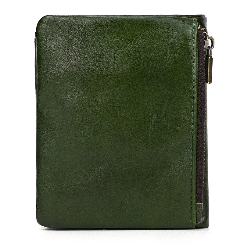 Genuine Leather Short Wallet Bifold Card Holder Short Purse Male Cow Leather Men's Coin Wallet Real Cowskin Zipper Wallet