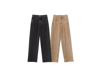 Minimalism Women's Jeans 2024 Autumn New Casual Cotton Denim Pants Retro Trendy Loose Straight Wide-leg Trousers 12443249
