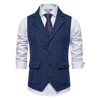 Tailored Collar Vest for Men Single Breasted Herringbone Tweed Suit Vest Mens Formal Striped Waistcoat Punk Groomsmen Wedding