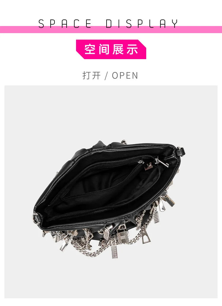 Punk Style Ruched Dumpling Armpit Bag 2025 Multi Zipper Head Decoration Women's Shoulder Bags Spicy Girl Y2K Handbags