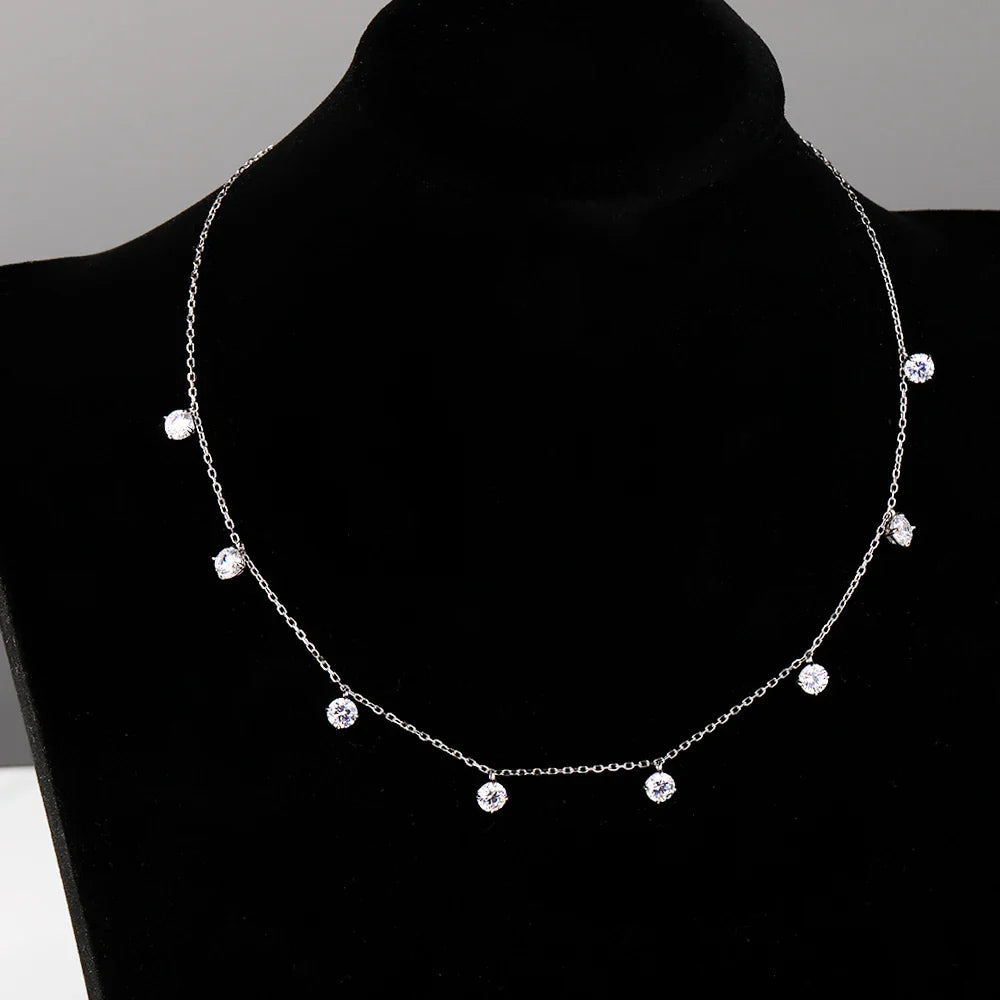 8 Stone Round Cut Real Moissanite Necklace for Women Floating Tiny Diamonds Neck Chain S925 Silver 18K Gold Plated Jewelry Gift