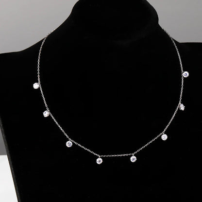 8 Stone Round Cut Real Moissanite Necklace for Women Floating Tiny Diamonds Neck Chain S925 Silver 18K Gold Plated Jewelry Gift