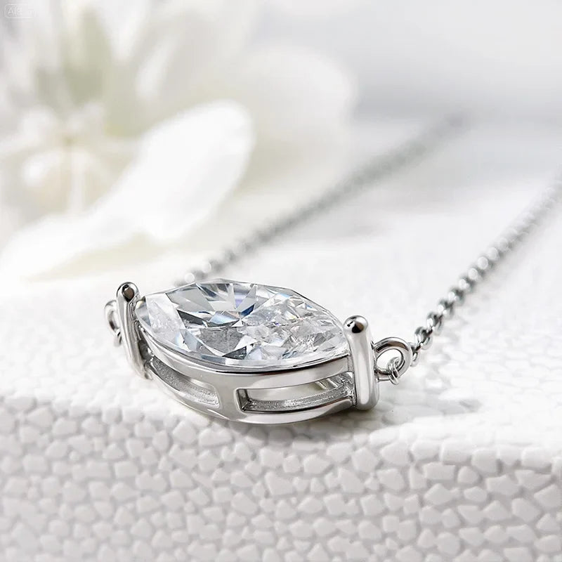 Marquise Cut 1-3CT Zircon or Moissanite Necklace for Women Gemstone Lab Diamond Pendant 925 Sterling Silver Plated 14K