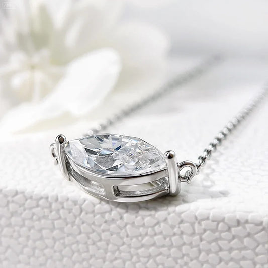 Marquise Cut 1-3CT Zircon or Moissanite Necklace for Women Gemstone Lab Diamond Pendant 925 Sterling Silver Plated 14K