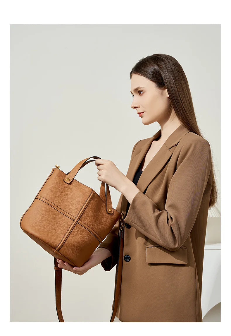 Women Bucket shoulder bag brand design Cowhide ladies handbags and purses genuine leather Tote Bags female messenger Bag Bolsas