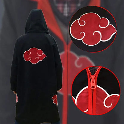 Anime Ninja Cosplay Akatsuki Cosplay Costume Uchiha Itachi Red Cloud Cloak Robe Cloak Headband Props Halloween Clothe