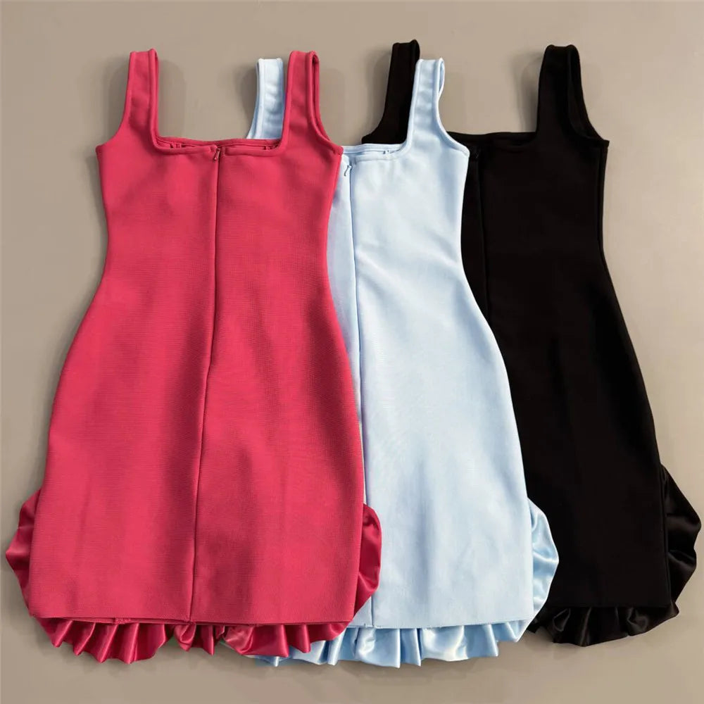 Women Sexy Ruffles Summer Clothing 2025 New Sleeveless Bandage Dress Club Party Mini Dresses