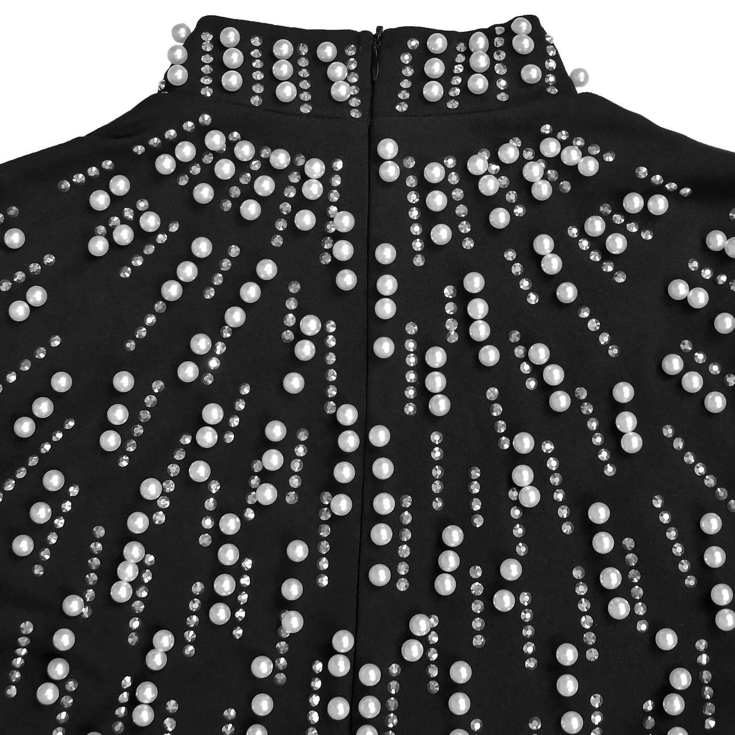 Temperament Elegant Party Diamond Pearl Long Bodycon Dress Women O Neck Long Sleeve Glitter Club Evening Black Sheath Maxi Dress