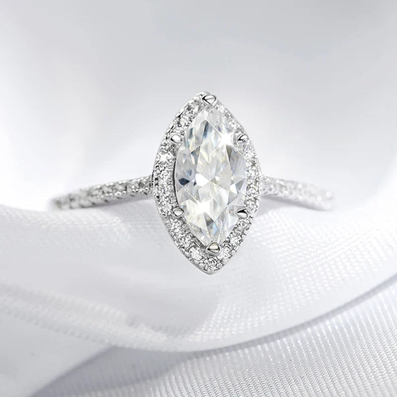 1CT Marquise Cut Certified Moissanite Rings for Women Simulated Diamond Wedding Band S925 Sterling Silver Jewelry