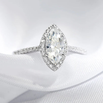 1CT Marquise Cut Certified Moissanite Rings for Women Simulated Diamond Wedding Band S925 Sterling Silver Jewelry