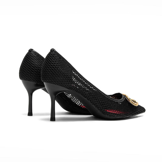 High Heels Red 2025 Spring New Hollow Business Women's Shoes 7cm Red Evening Shoes net