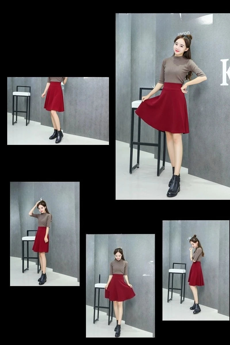 55cm Long Skirt Women's High Waist Knee Sun Half Skirt Fashion Versatile Black Casual Clothing Fluffy Pleated Skirts No Shorts