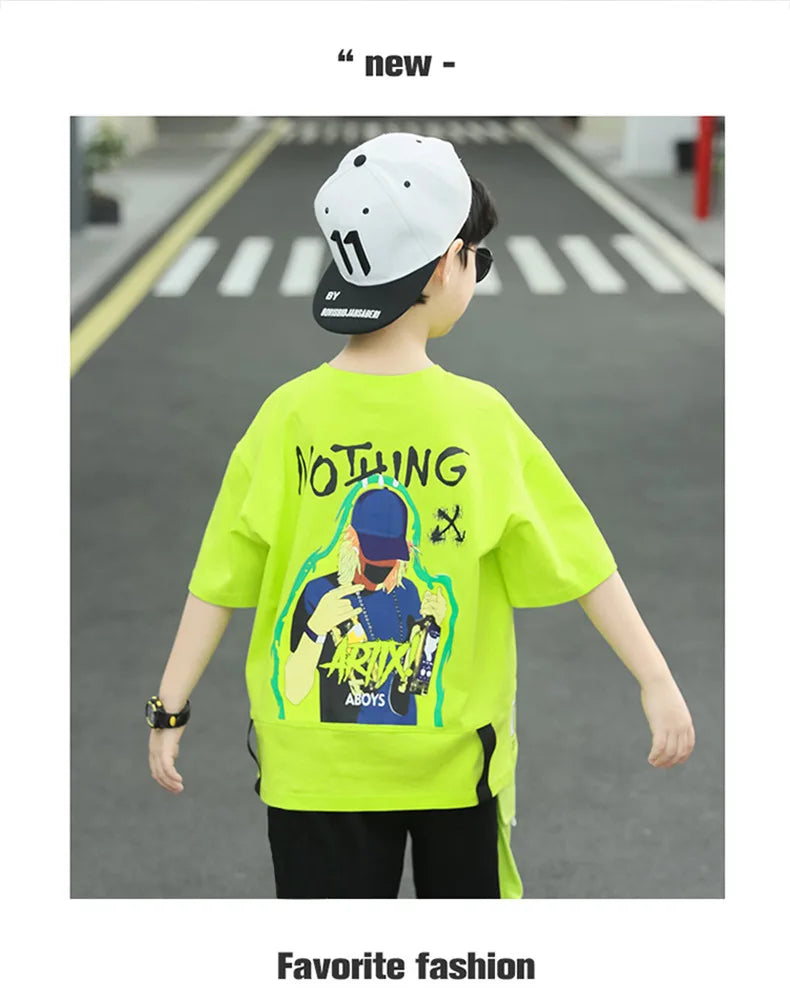 Kpop Boys Clothes Sets 2026 Summer Teen Kids Fashion Letter Print Short Sleeve T-shirt+Shorts 2Pcs Children Tracksuit Outfits