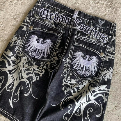 Y2K New Popular Denim Shorts Patch Vintage Shorts Men Women Street Hip Hop Fashion Harajuku Punk Loose High Waist Wide Leg Pants
