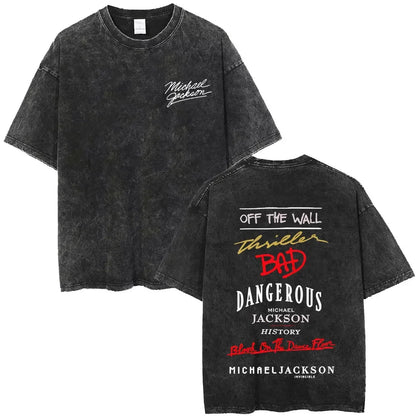 Vintage Washed Michael Jackson King of Pop T-shirt Men Women Retro Gothic Rock T-shirts Men's Punk Oversized T Shirts Streetwear
