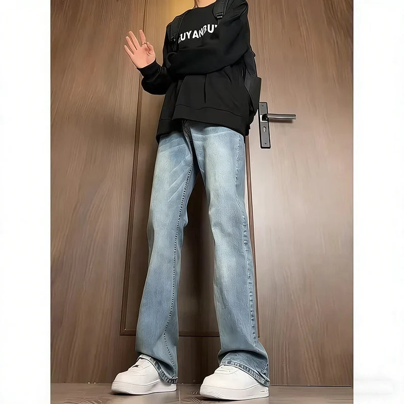 Men New Versatile American Style Vintage Blue Jeans Spring Autumn Trend Baggy Straight Leg Comfortable Men's Denim Trousers