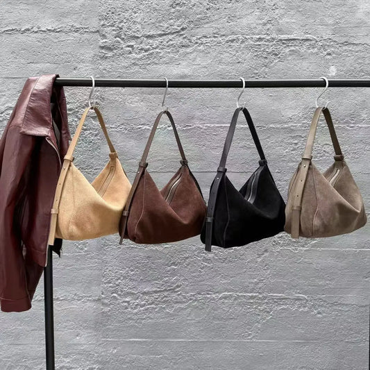Genuine Grade Suede Leather Luxury Designer Large Capacity Women's Tote Bag Vintage Shoulder Crossbody Underarm Bags Trendy New