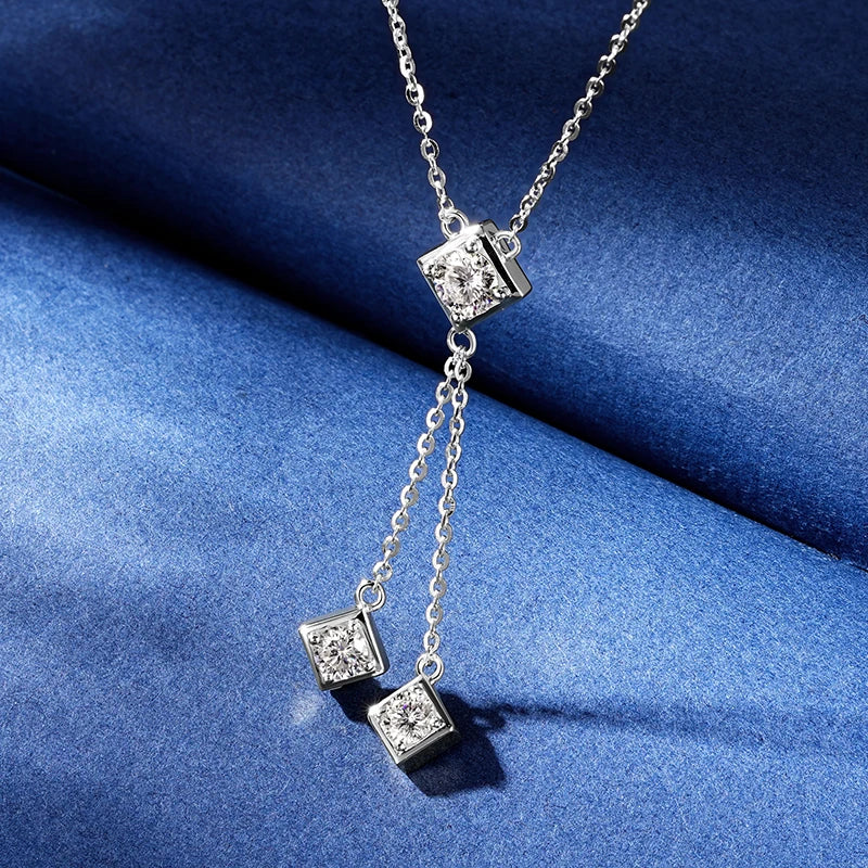 Full Round Cut Moissanite Tassel Chains Pendant Necklaces for Women Real S925 Sterling Silver Fine Jewelry Gifts Collar