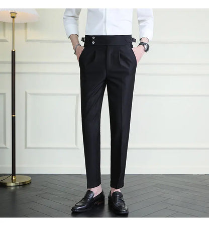 Italian Style Neapolitan High-waisted Suit Pants High Quality Fashion Men's Slim Fit Business Office Social Wedding Trousers