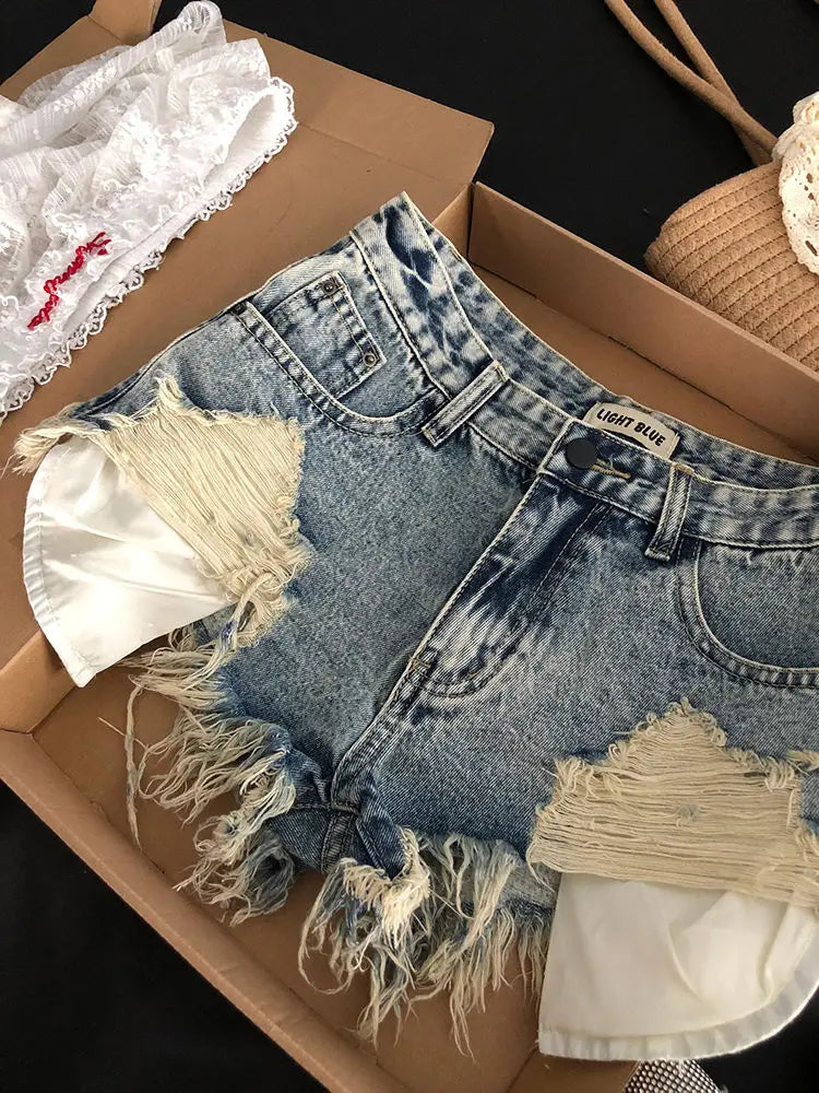 Ripped Fashion Denim Woman Shorts Jeans Summer 2026 New Thin Style High Waist A Line Slim Fit Sexy Hot Woman Shorts Lady Jeans