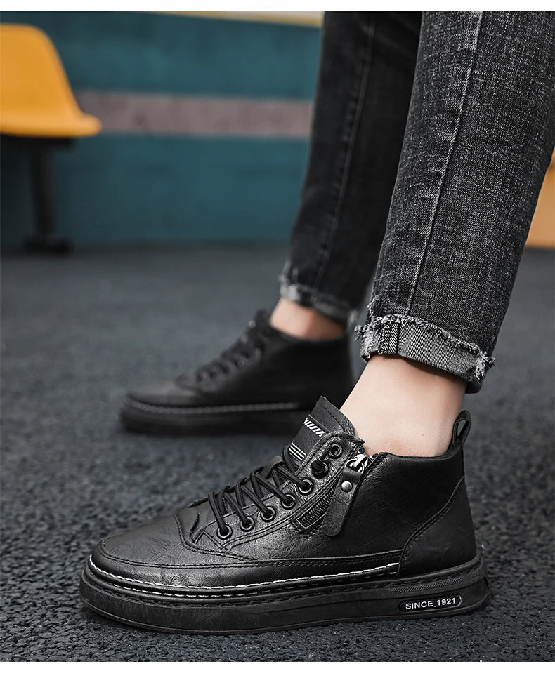 Men's boots autumn and winter warm plush outdoor casual boots workwear boots fashion versatile soft soled comfort leather boots