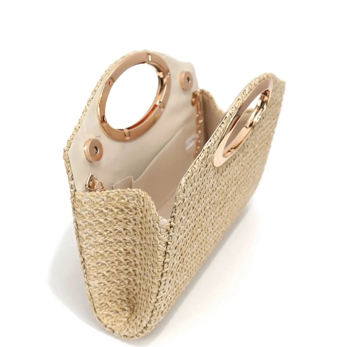 Ladies Straw Handbag Evening Bags Pearl  Flip Cover Cosmetic Bag Beach Holiday Essential Handheld Envelope Clutch Handbag