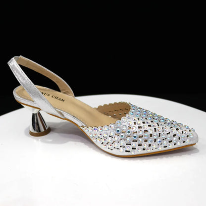 2023 New INS High-Heeled Pointed Toe Wedding Shoes Colorful Full Diamond Design Shoe and Bag Set for Nigeria Party