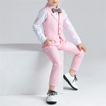 Exjojn Solid 2-Piece Vest Trousers Set for Kids, Wedding Ring Bear Suit Set, Chidren Formal Dress Wear 90-170cm Boys Sets