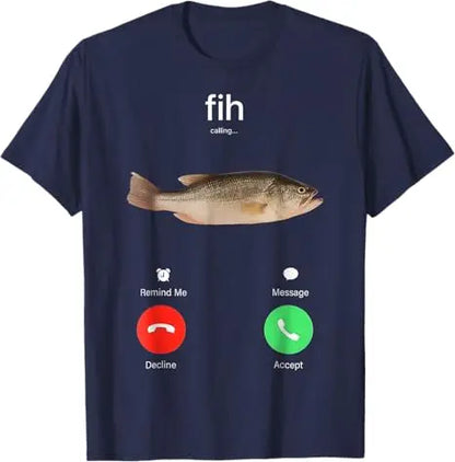 Fih Calling Remind Me Message Decline Accept Phone Call Fish T-Shirt Funny Fishman Graphic Outfit Short Sleeve Blouses Novelty