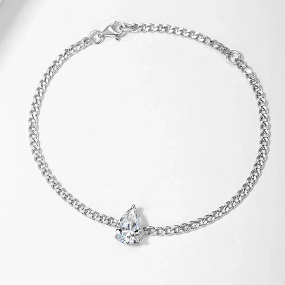 1CT 2CT 3CT Pear Cut Adjustable Moissanite Bracelets for Women Dainty Bridal Jewelry Lab Diamond Chain Pure 925 Silver