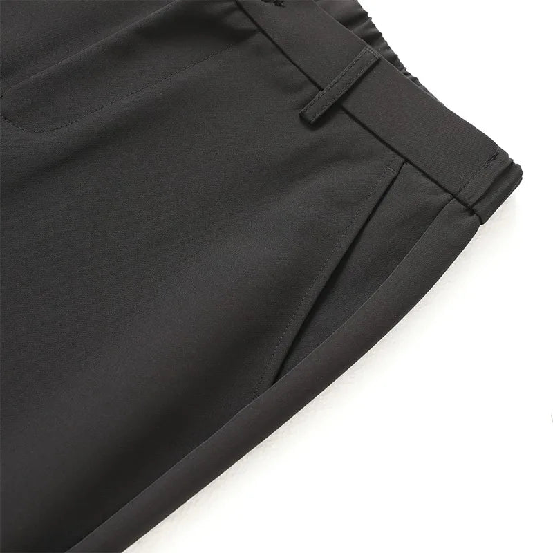 Black Business Suit Pants Men's Small Flared Elastic Comfortable Drape Loose Solid Color Office Casual Trousers Male Clothes
