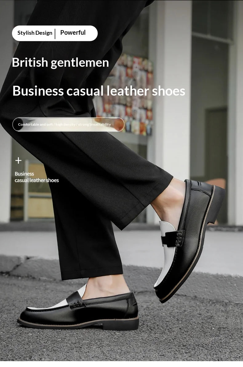 Luxury Brand Loafers Men's Black and White Color Leather Shoes Slip-on Fashion Soft-soled Casual Shoes Party Wedding Moccasin